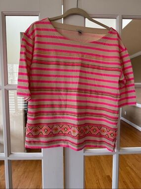 J. Crew Pink and Cream Striped Short-Sleeve Top